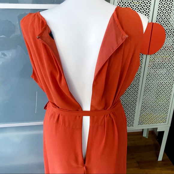 NWT Tahari ASL Chiffon Hi-Lo Halter Dress - Orange - Picture 8 of 14